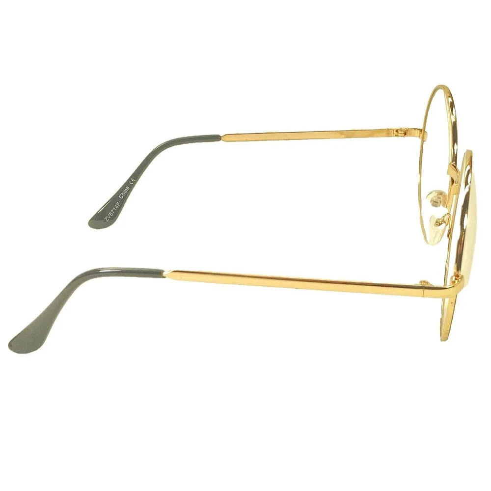ZeroUV Eyeglasses Frames Gold Metal Round Large Hairy Potter 2.25